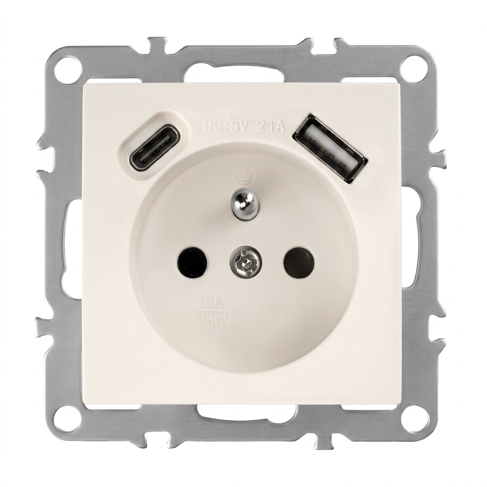 Toolight Viengubas Lizdas Su Įžeminimu + Usb-a Usb-c Oste Jnh004-g rusvai gelsvas aprašymas - Prekės nuotrauka
