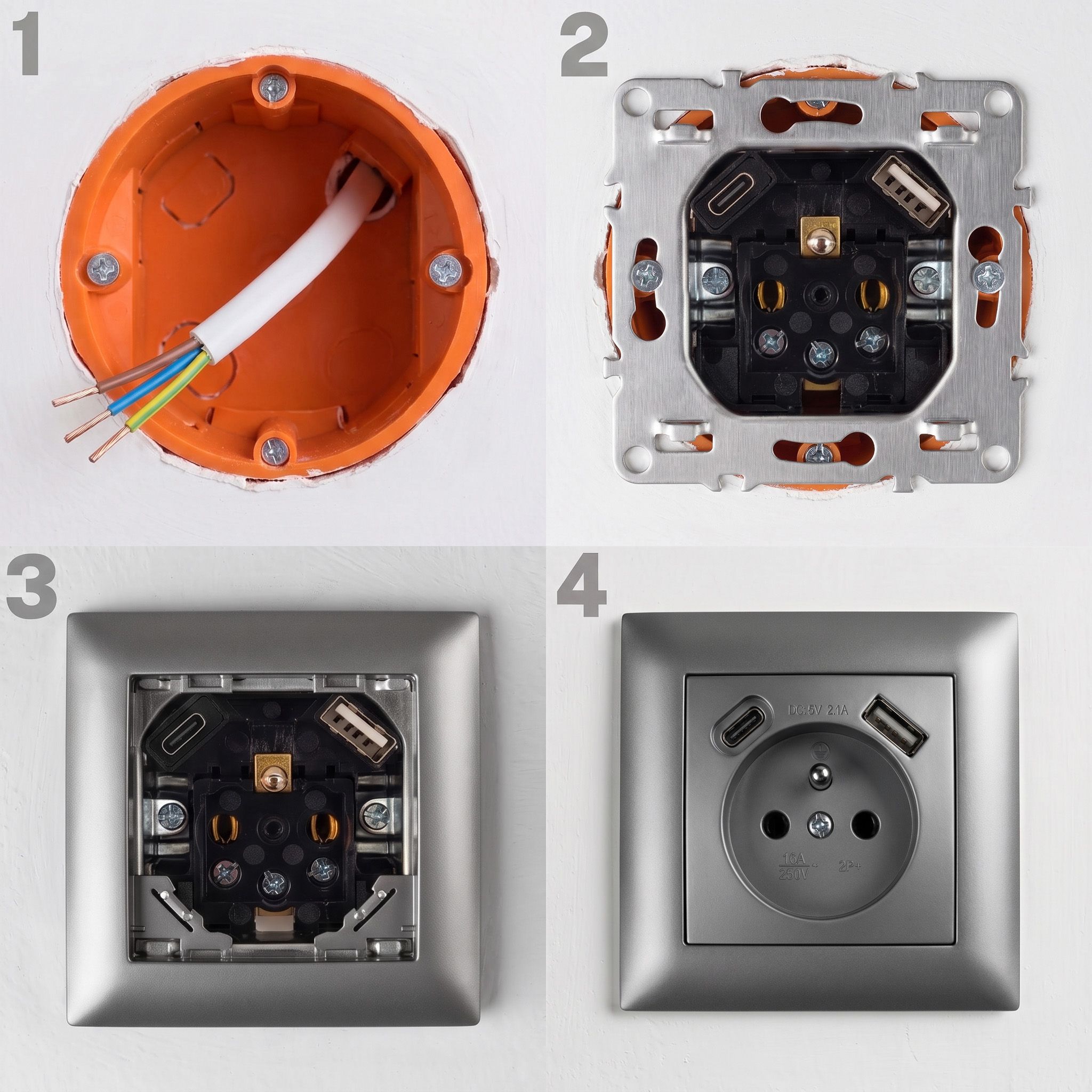 Toolight Viengubas Lizdas Su Įžeminimu + Usb-a Usb-c Oste Jnh004-g Pilkas aprašymas - Prekės nuotrauka