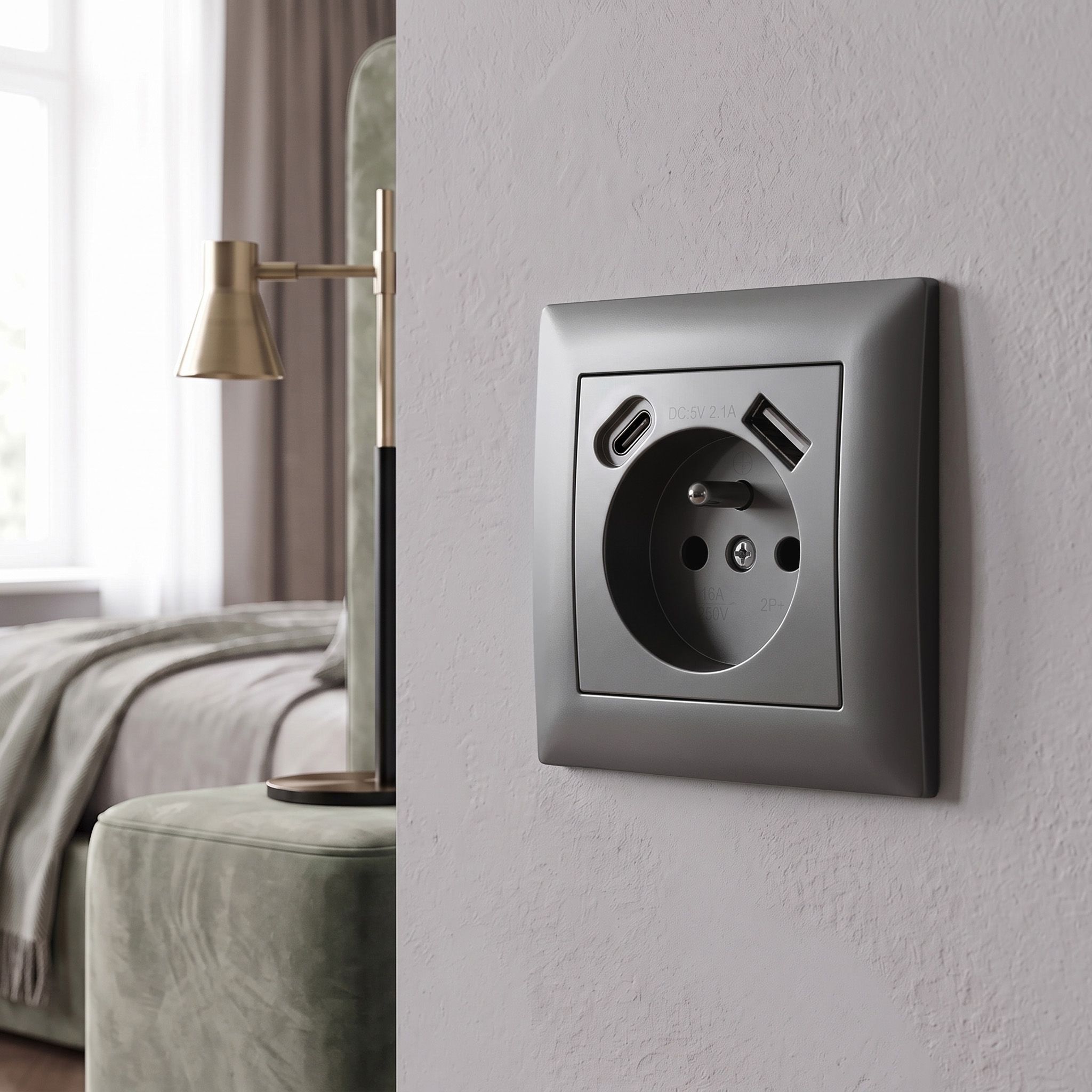 Toolight Viengubas Lizdas Su Įžeminimu + Usb-a Usb-c Oste Jnh004-g Pilkas aprašymas - Prekės nuotrauka