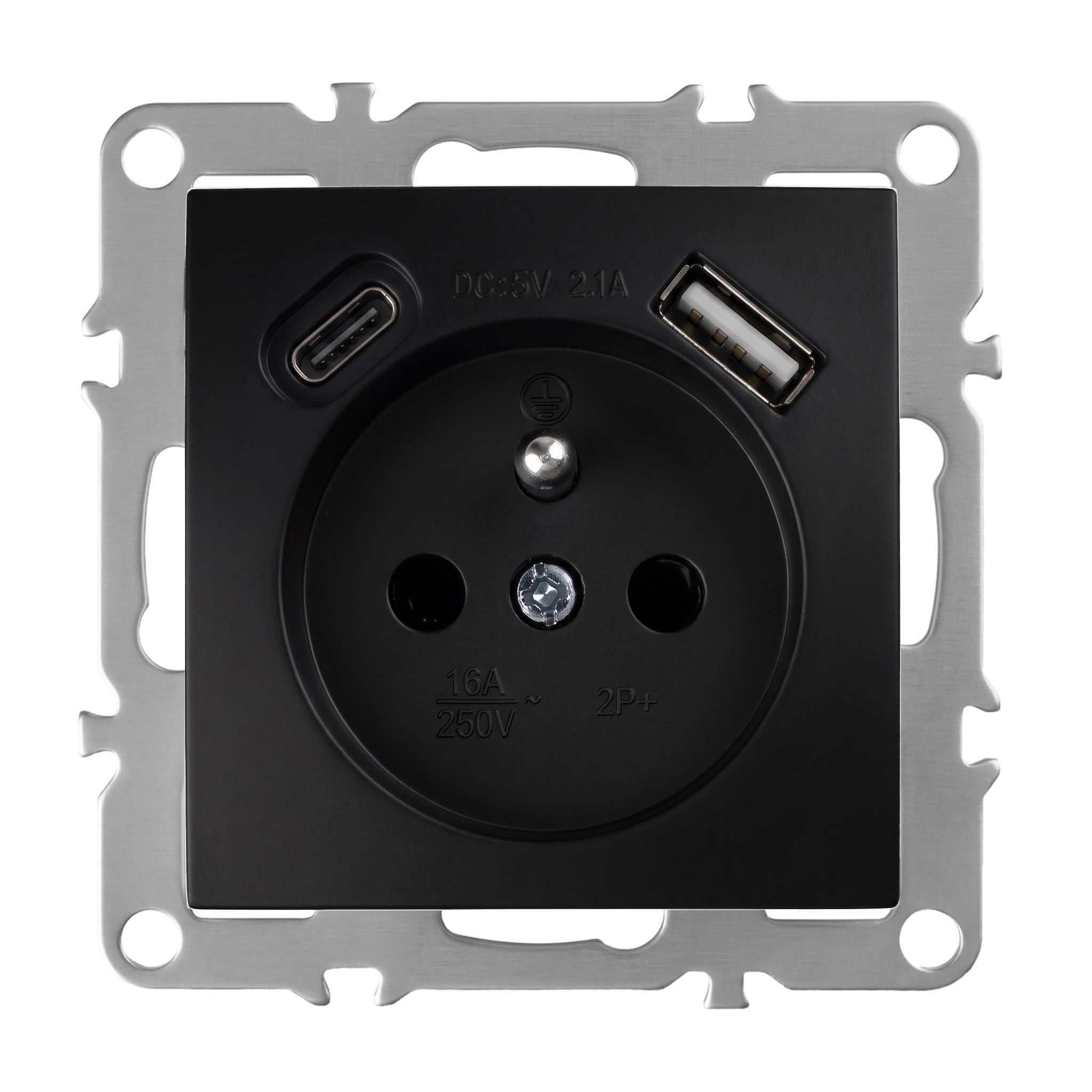 Toolight Viengubas Lizdas Su Įžeminimu + Usb-a Usb-c Oste Jnh004-g Juodas aprašymas - Prekės nuotrauka