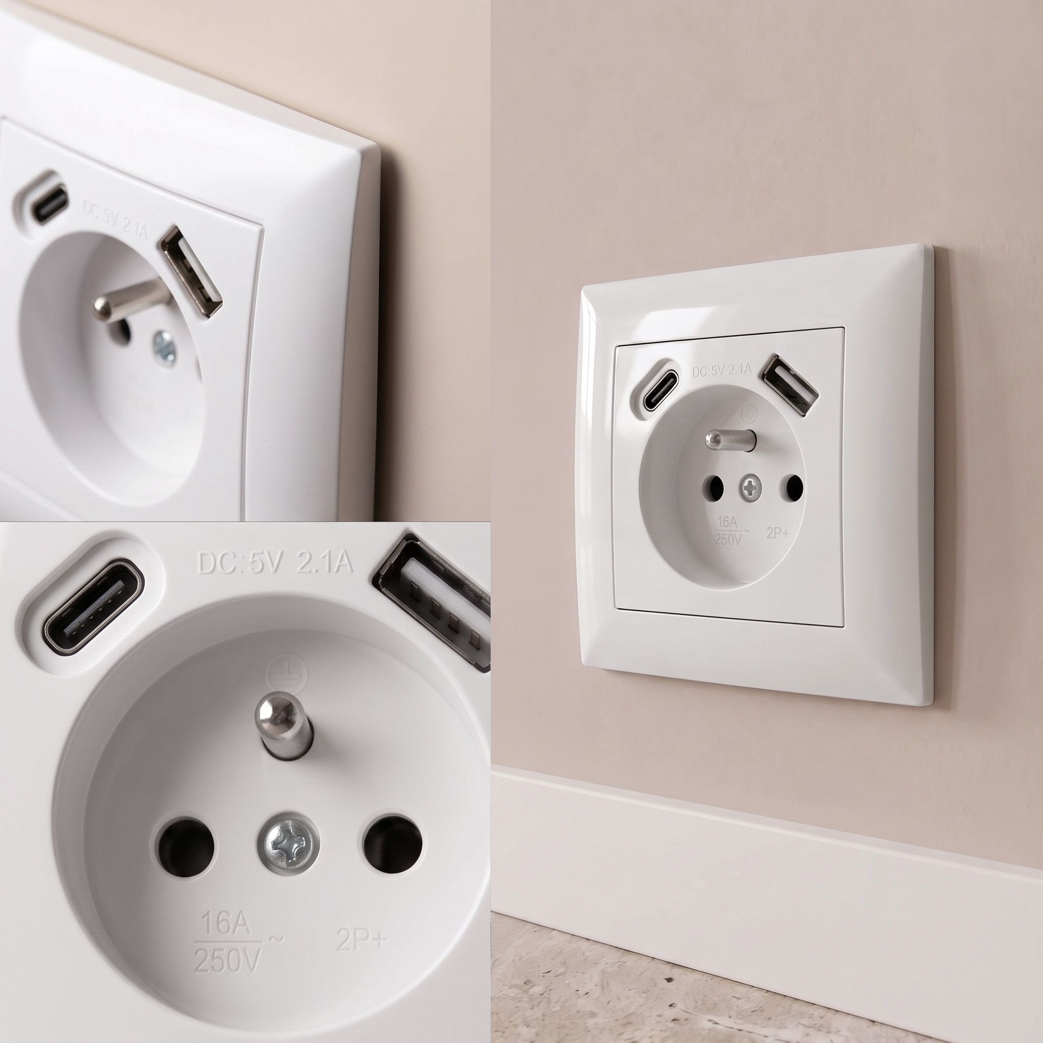 Toolight Viengubas Lizdas Su Įžeminimu + Usb-a Usb-c Oste Jnh004-g Baltas aprašymas - Prekės nuotrauka