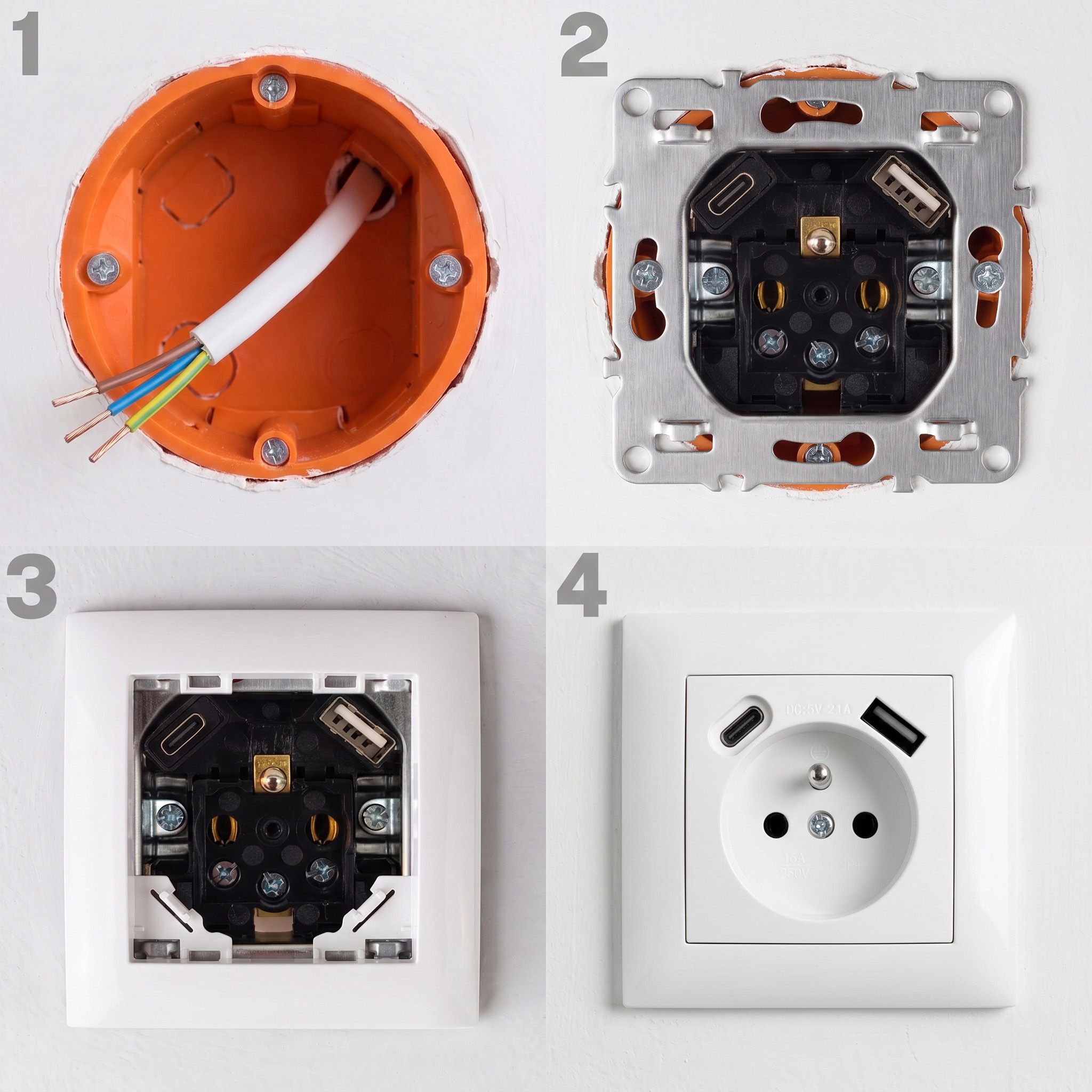 Toolight Viengubas Lizdas Su Įžeminimu + Usb-a Usb-c Oste Jnh004-g Baltas aprašymas - Prekės nuotrauka