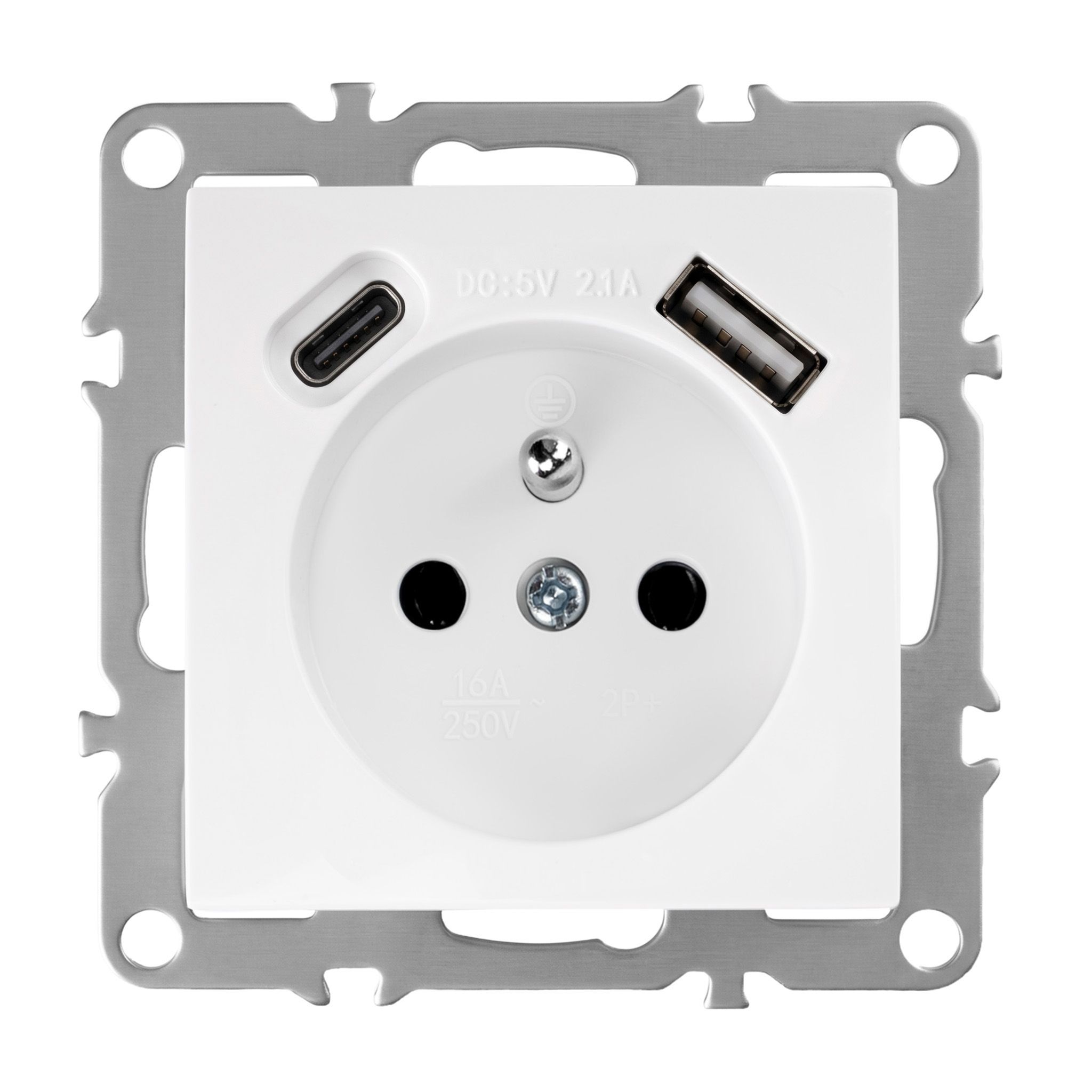 Toolight Viengubas Lizdas Su Įžeminimu + Usb-a Usb-c Oste Jnh004-g Baltas aprašymas - Prekės nuotrauka