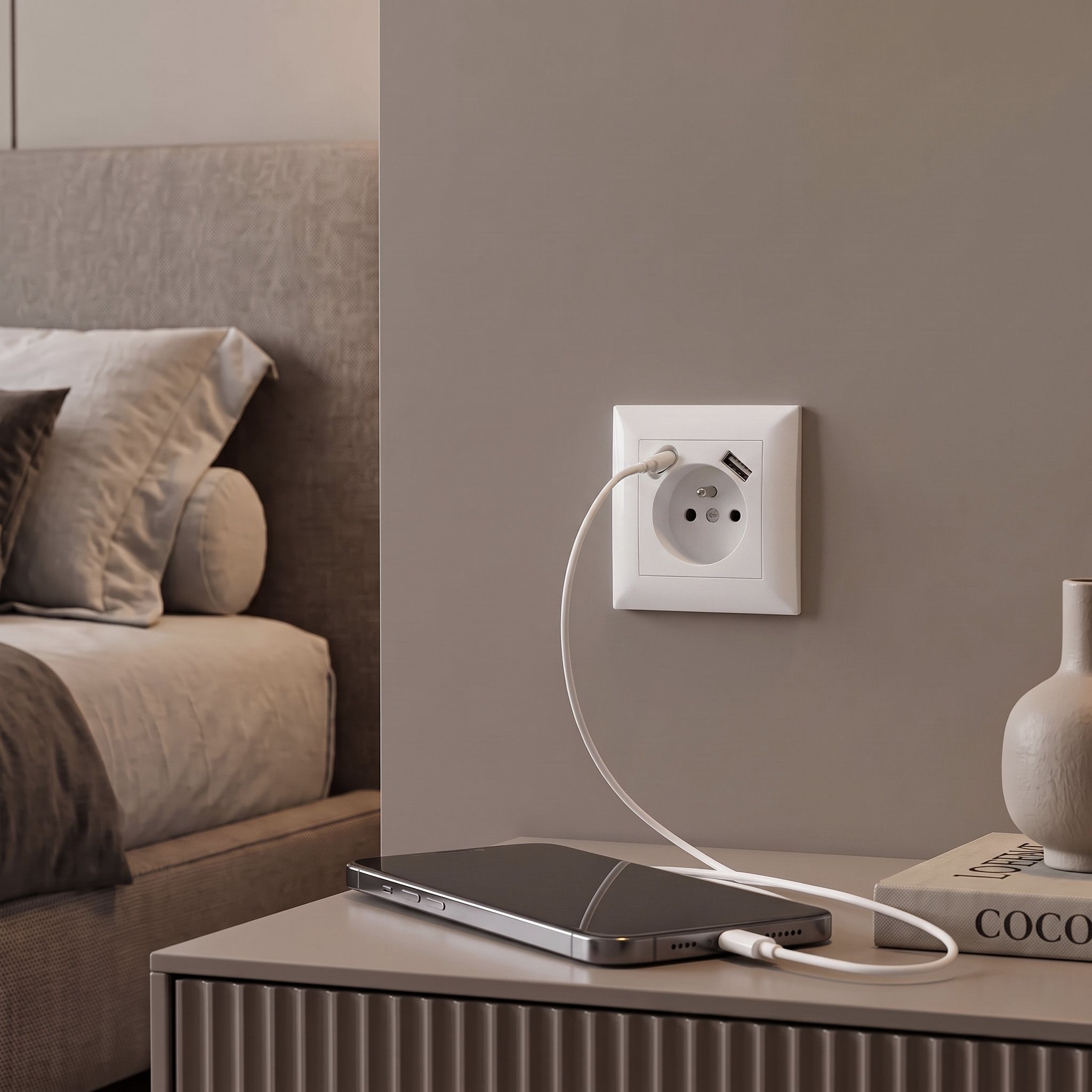 Toolight Viengubas Lizdas Su Įžeminimu + Usb-a Usb-c Oste Jnh004-g Baltas aprašymas - Prekės nuotrauka