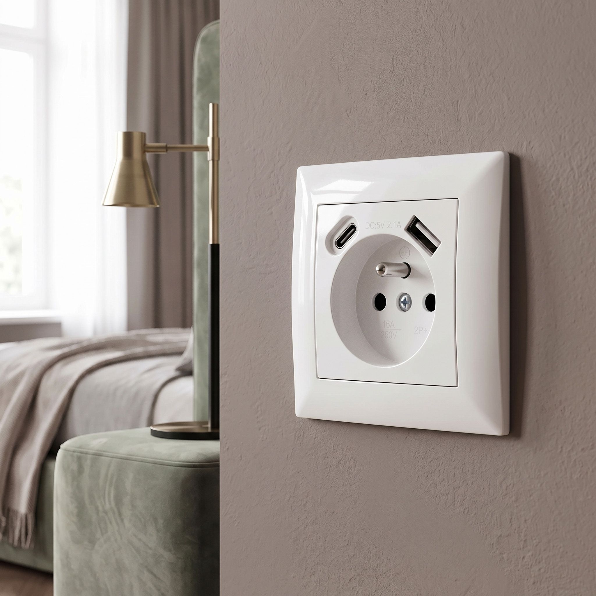 Toolight Viengubas Lizdas Su Įžeminimu + Usb-a Usb-c Oste Jnh004-g Baltas aprašymas - Prekės nuotrauka
