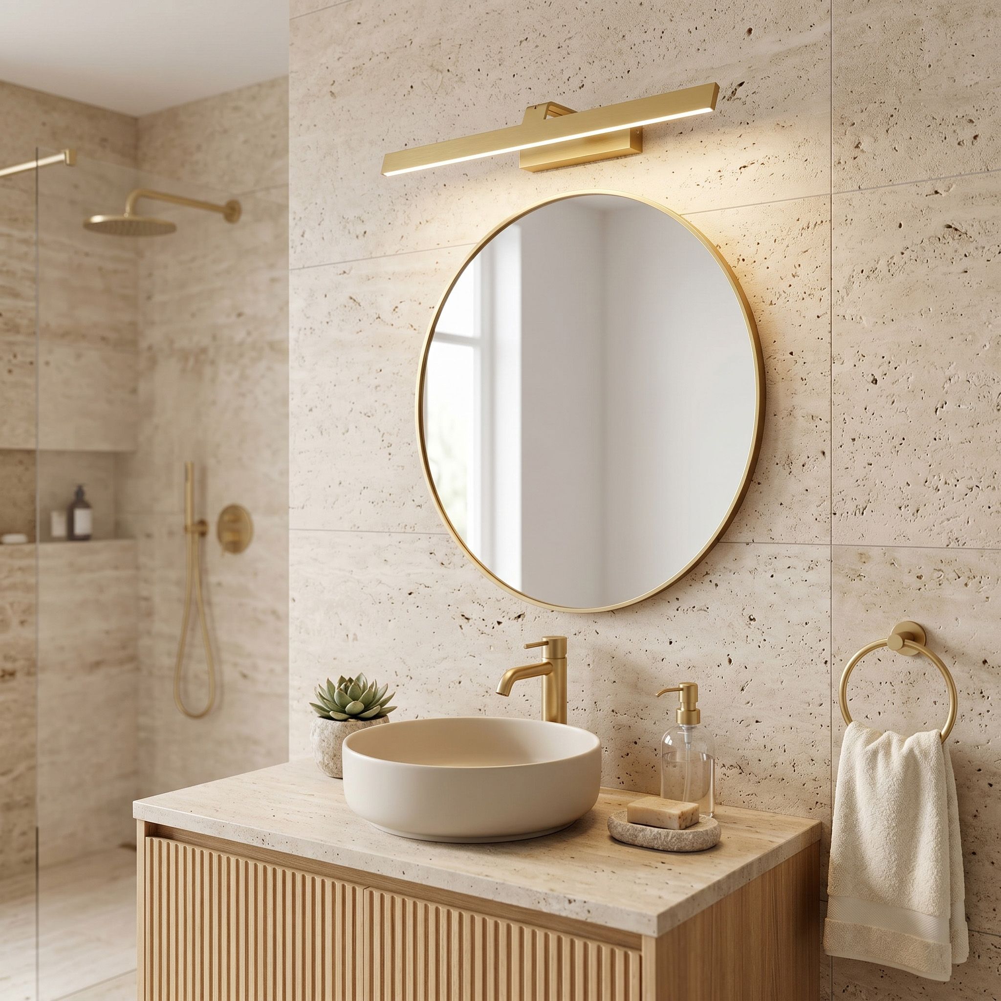 Sieninis šviestuvas Toolight Vonios sieninis LED šviestuvas SWE008-1W 58cm BRUSH GOLD aprašymas - Prekės nuotrauka