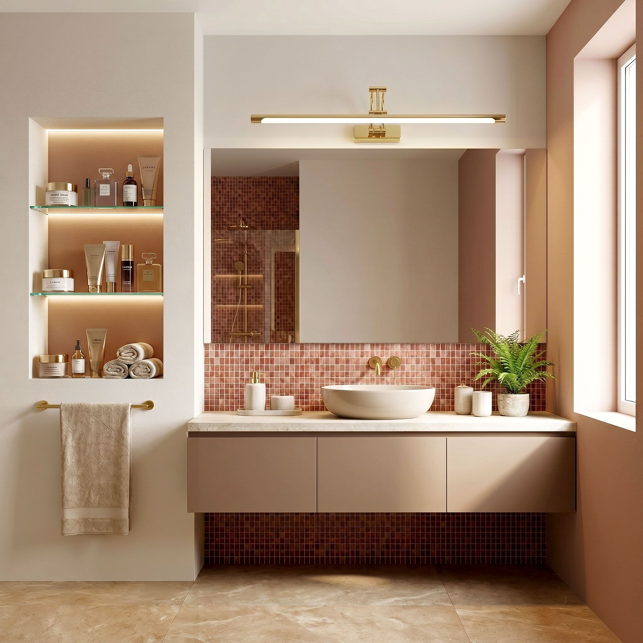 Sieninis šviestuvas Toolight Vonios sieninis LED šviestuvas SWE021-1W 80cm Gold aprašymas - Prekės nuotrauka