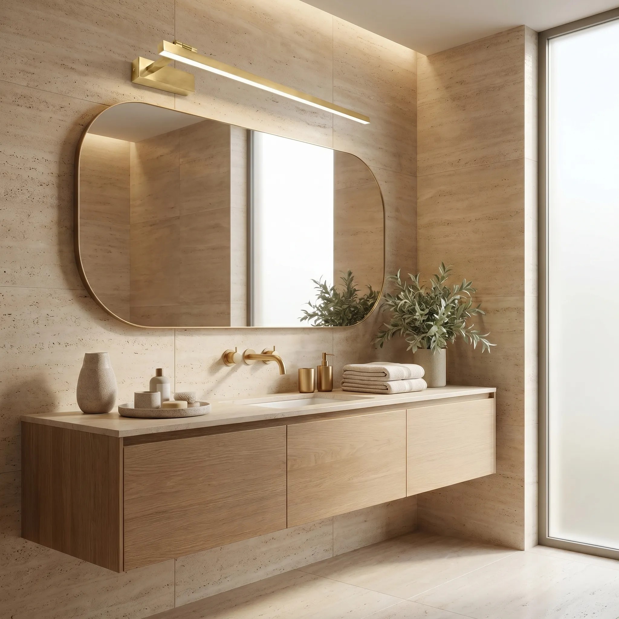 Sieninis šviestuvas Toolight Vonios sieninis LED šviestuvas SWE033-1W 80cm BRUSH GOLD aprašymas - Prekės nuotrauka