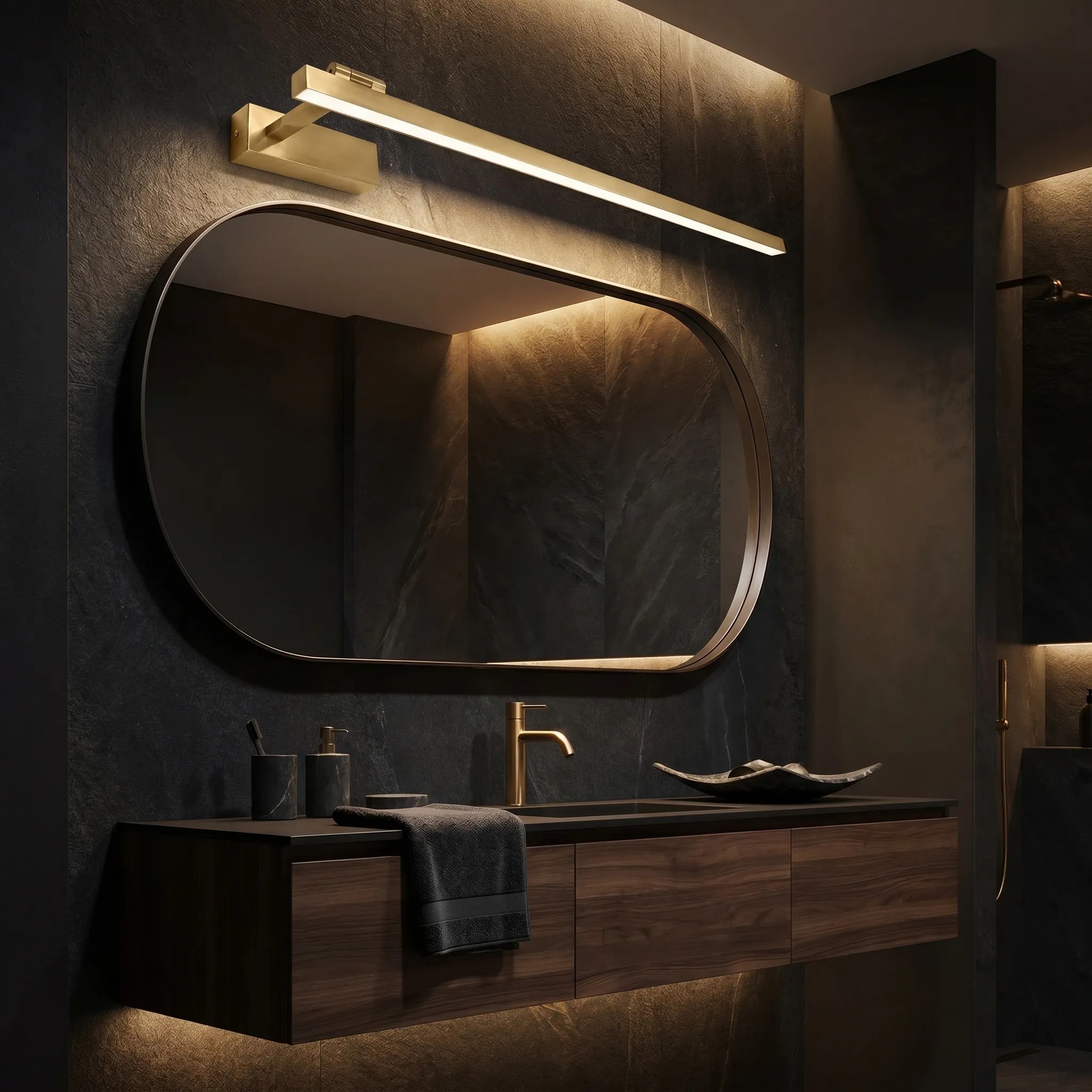 Sieninis šviestuvas Toolight Vonios sieninis LED šviestuvas SWE033-1W 80cm BRUSH GOLD aprašymas - Prekės nuotrauka