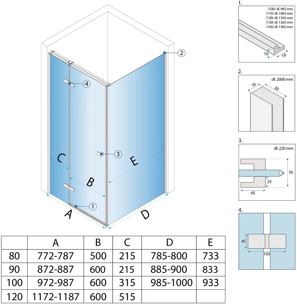 Dušo Kabina Rea Atlas 90x80 Gold kairys