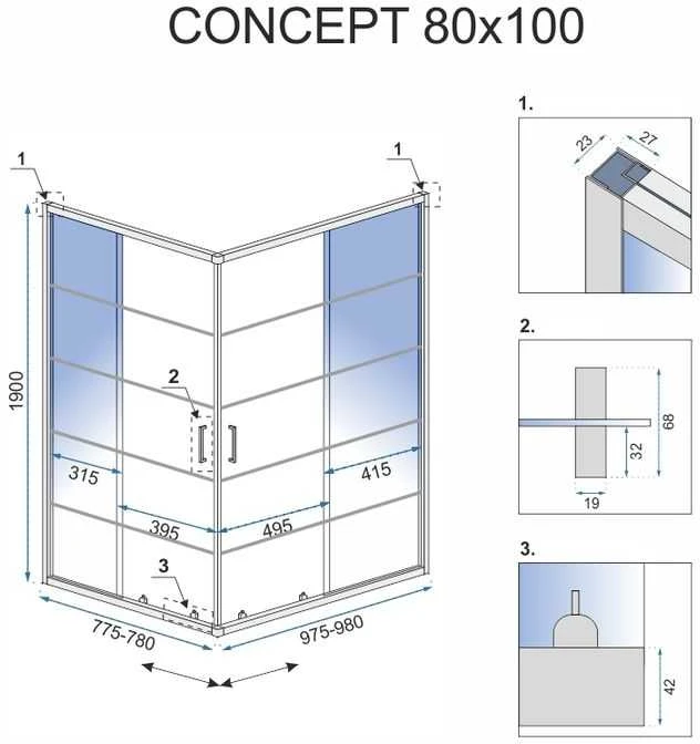 Dušo kabina Rea Concept Juoda 80x100