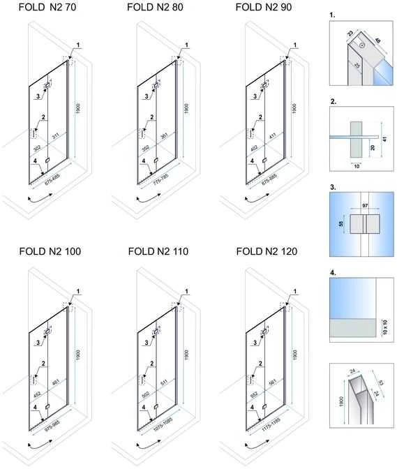 Dušo kabina sulankstomas Rea Fold N2 Modular