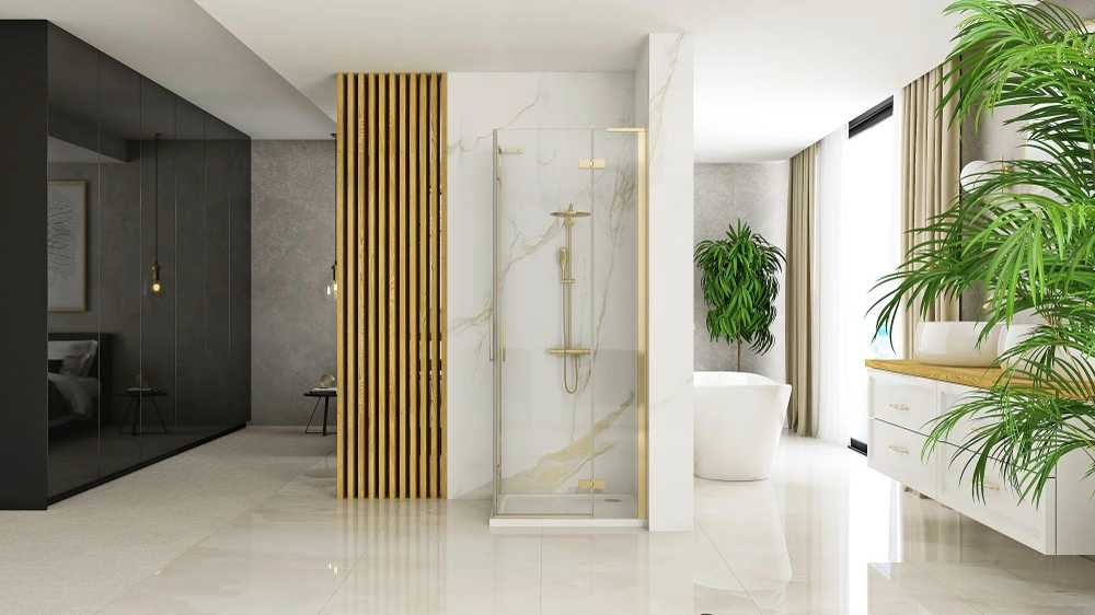 Dviguba dušo kabina REA Hugo 80x90 Brushed Gold