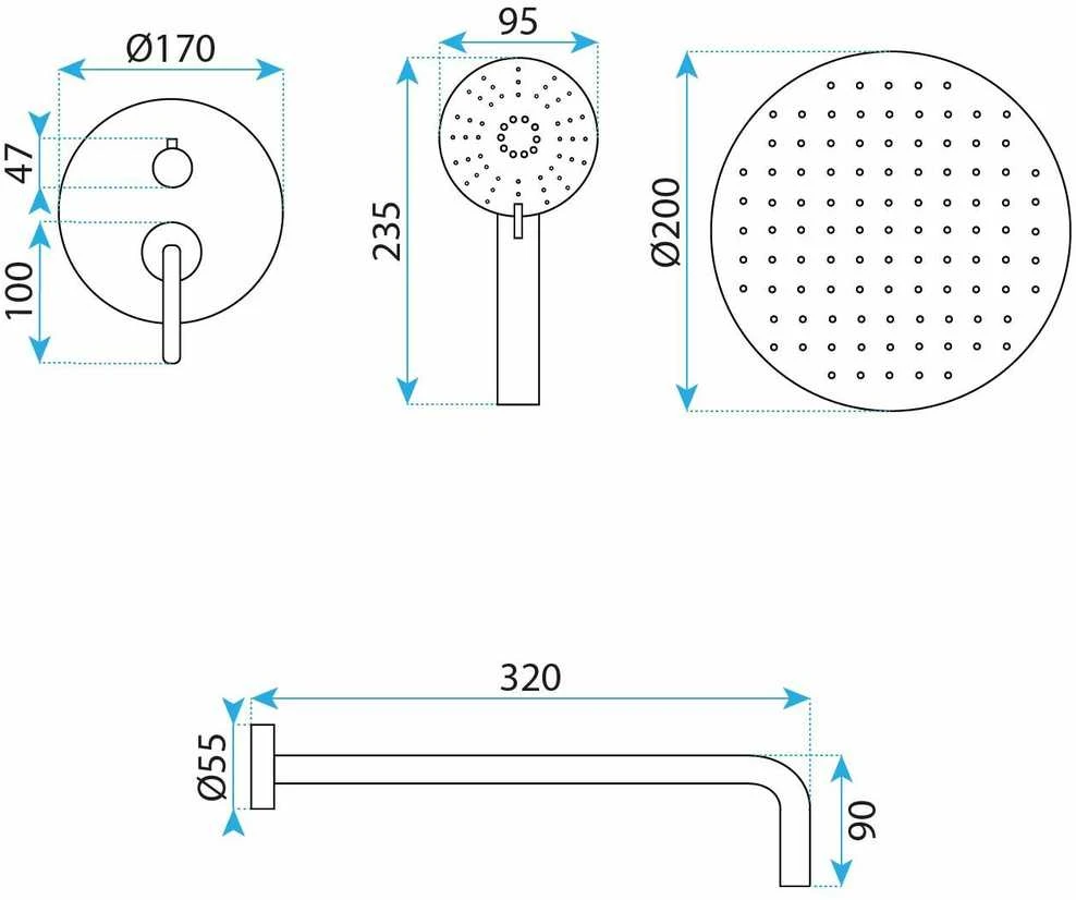 Įleidžiamas dušo komplektas Rea Ontario Nickel + BOX