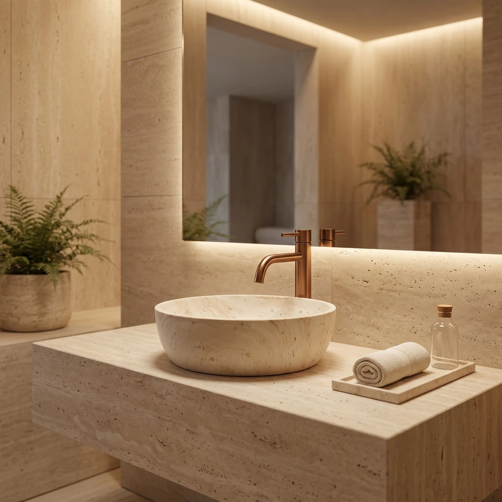 Kriauklė stalviršio Rea Amelia Travertine Classic 48