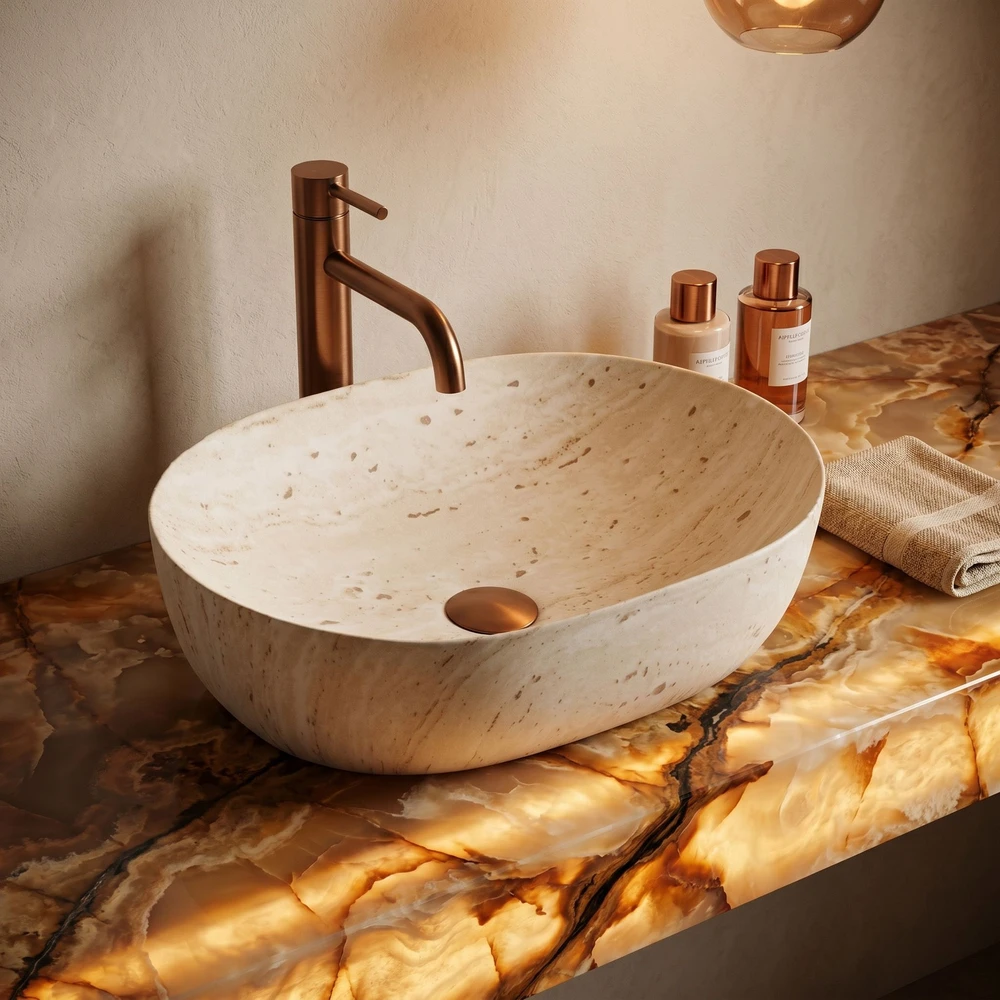 Kriauklė stalviršio Rea Amelia Travertine Classic 48