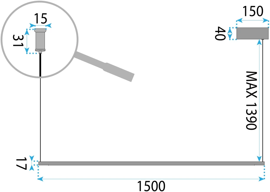Pakabinamas šviestuvas Toolight šviestuvas LED LHJ032-CP 150 cm Juodas