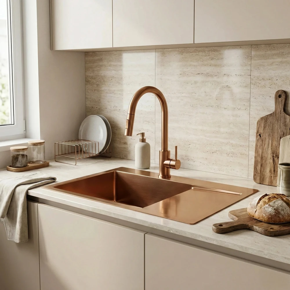 rea Plieninė kriauklė Fin BRUSH COPPER
