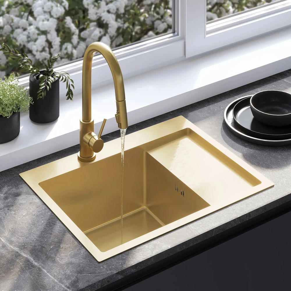 rea Plieninė kriauklė Fin BRUSH GOLD