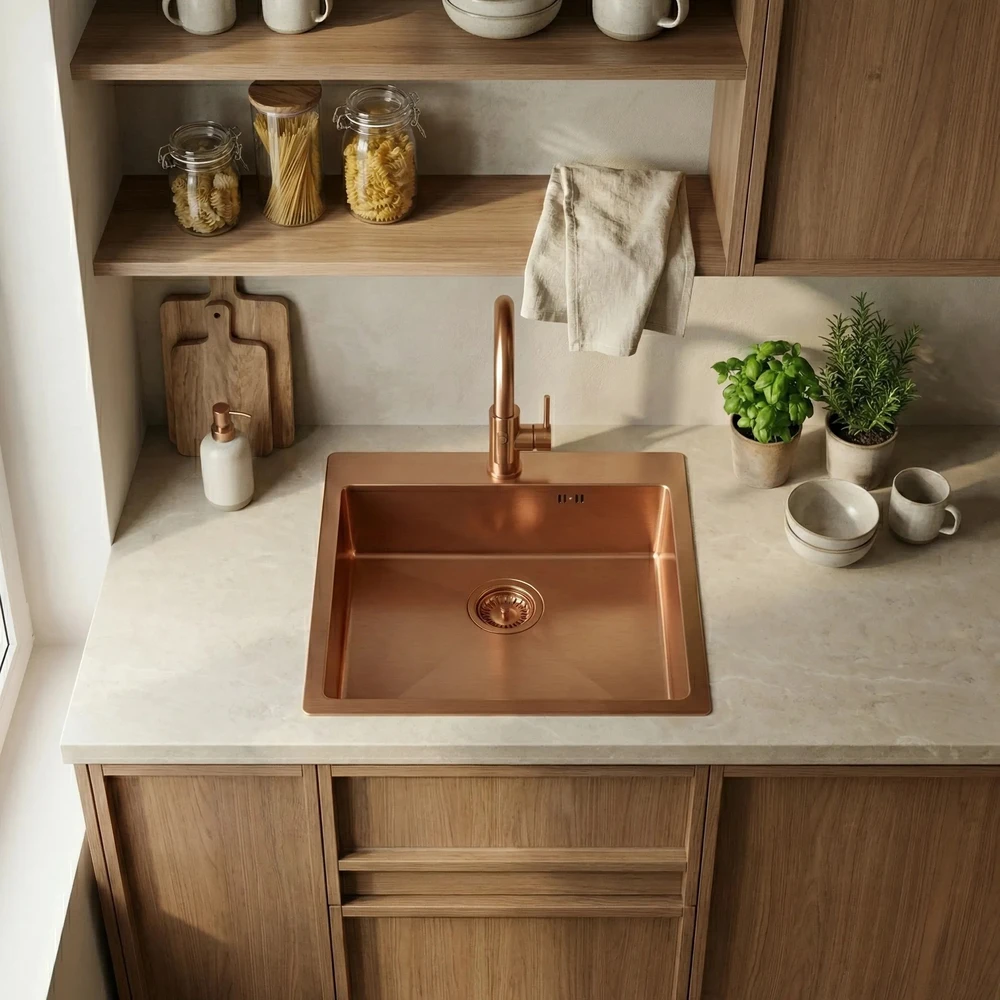 rea Plieninė kriauklė Leo 50 BRUSH COPPER