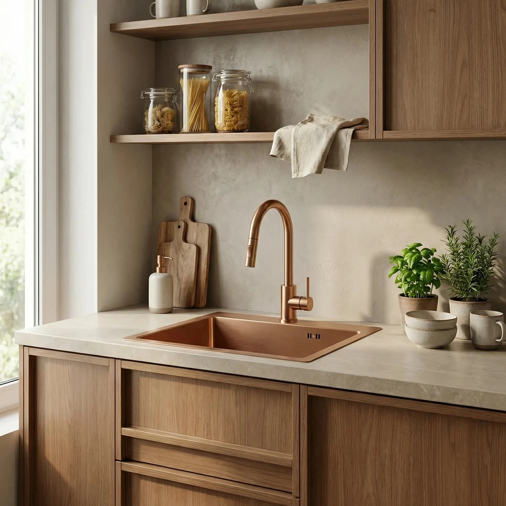 rea Plieninė kriauklė Leo 50 BRUSH COPPER
