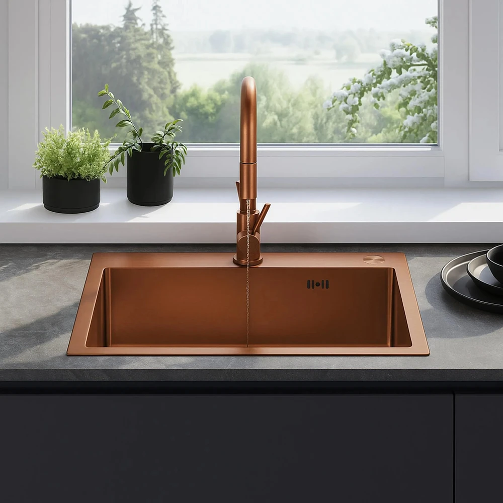 rea Plieninė kriauklė Liam BRUSH COPPER