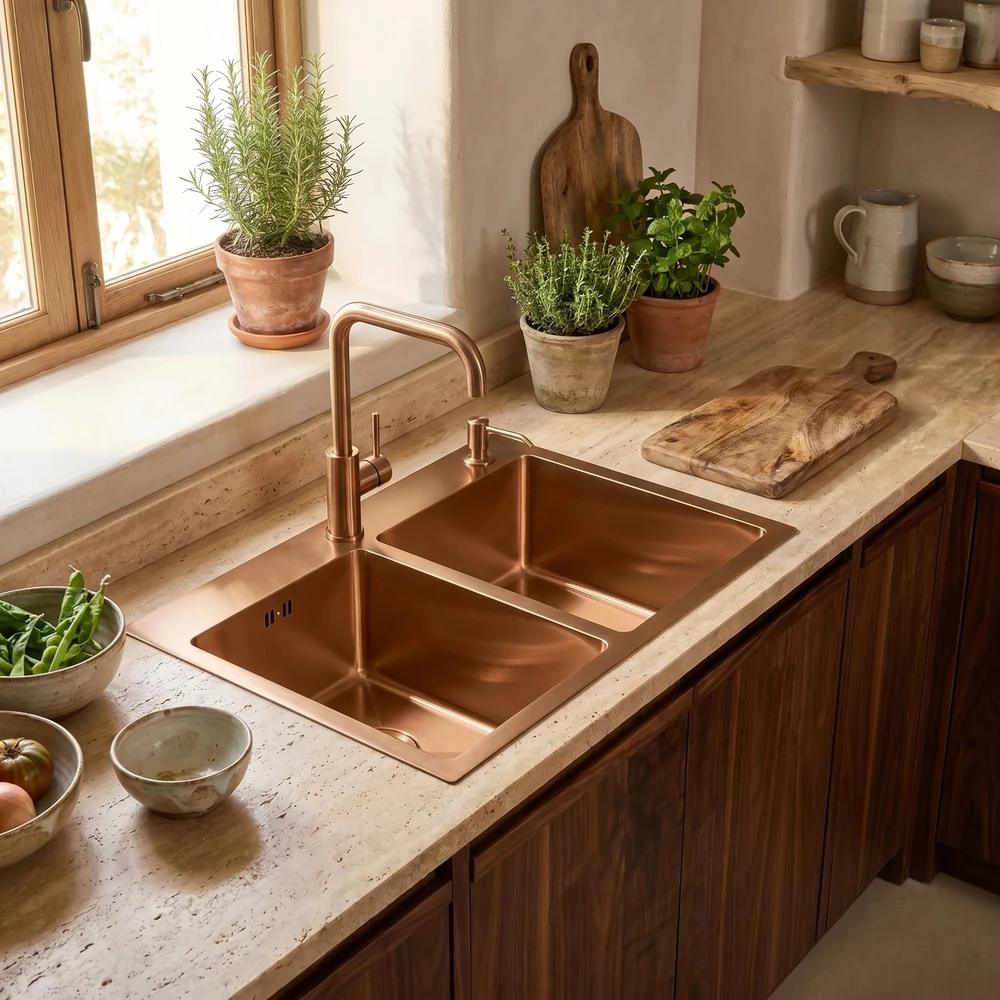 rea Plieninė kriauklė Toby BRUSH COPPER