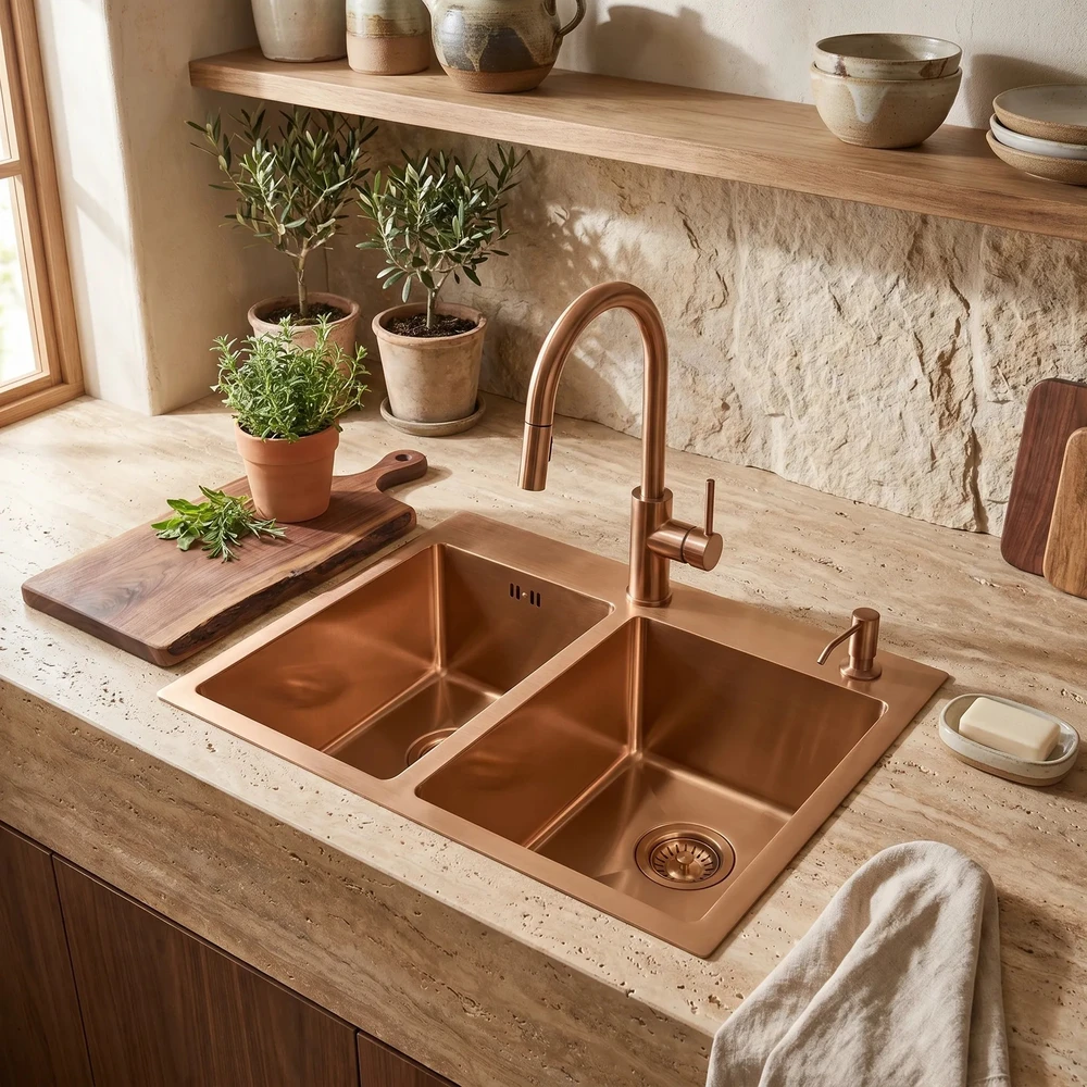 rea Plieninė kriauklė Toby BRUSH COPPER
