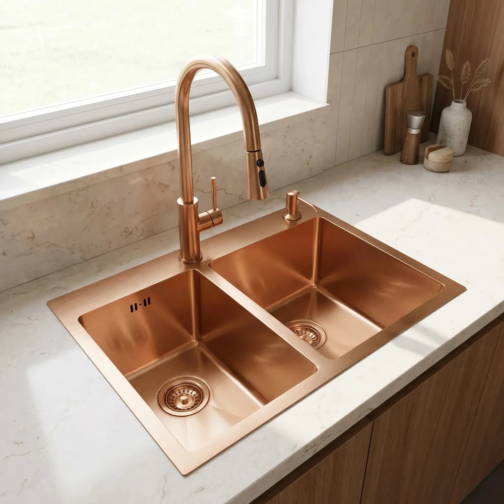 rea Plieninė kriauklė Toby BRUSH COPPER