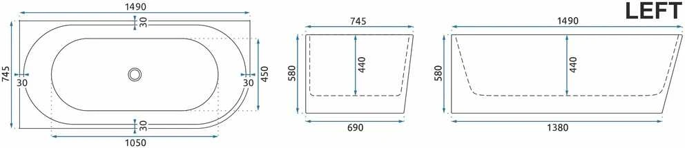 rea Akrilo kampinė vonia SYDNEY BELLANTO LEFT 150cm