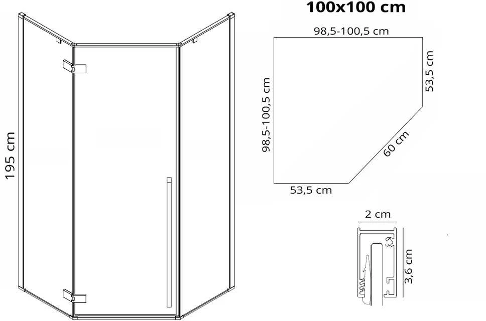 rea Dušo kabina DIAMOND Juodas MAT 100x100