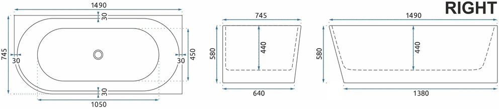 rea Kampinė Akrilo Vonia Sydney Bellanto Right 150cm Juodas kamštelio dangtelis