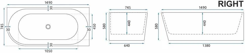 rea Kampinė akrilo vonia SYDNEY BELLANTO RIGHT 150cm