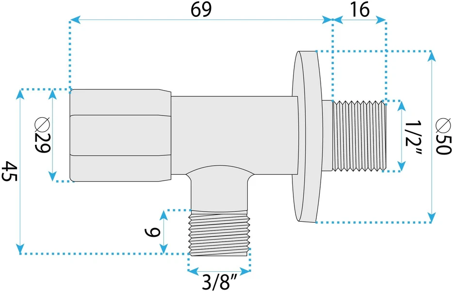 rea Kampinis Vožtuvas 02 1/2" X 3/8" Juodas