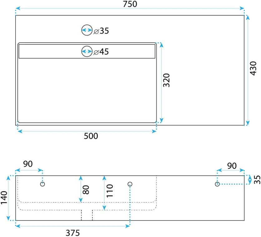 rea Konglomerato praustuvas Archi 75 CM Pilkas Matinis