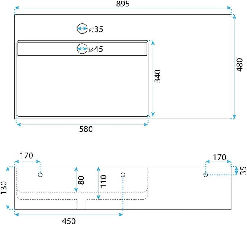 rea Konglomerato praustuvas Archi 90 CM Pilkas Matinis
