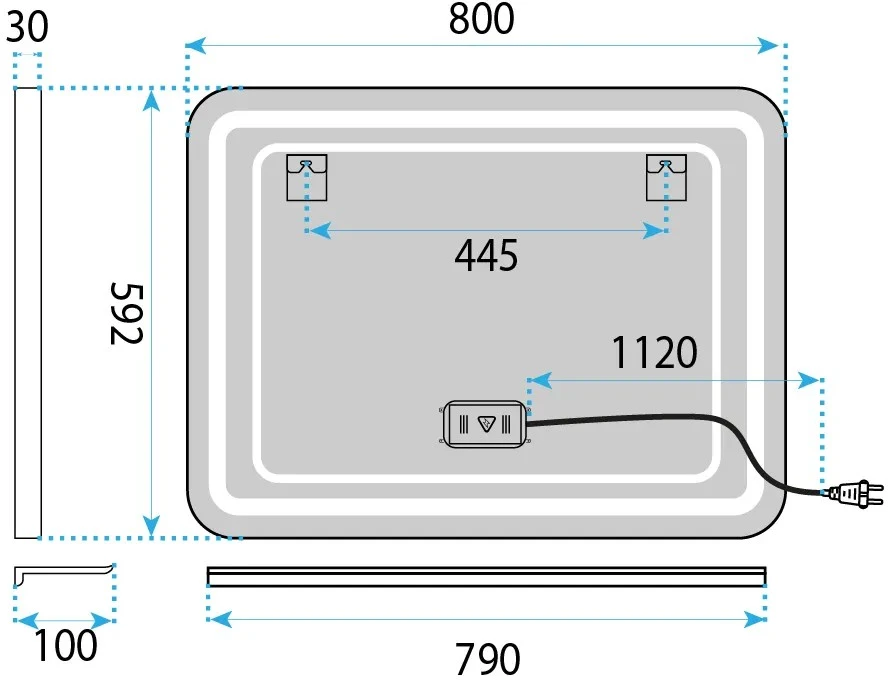 rea LED sieninis veidrodis su lentyna 80x60 cm L-8060