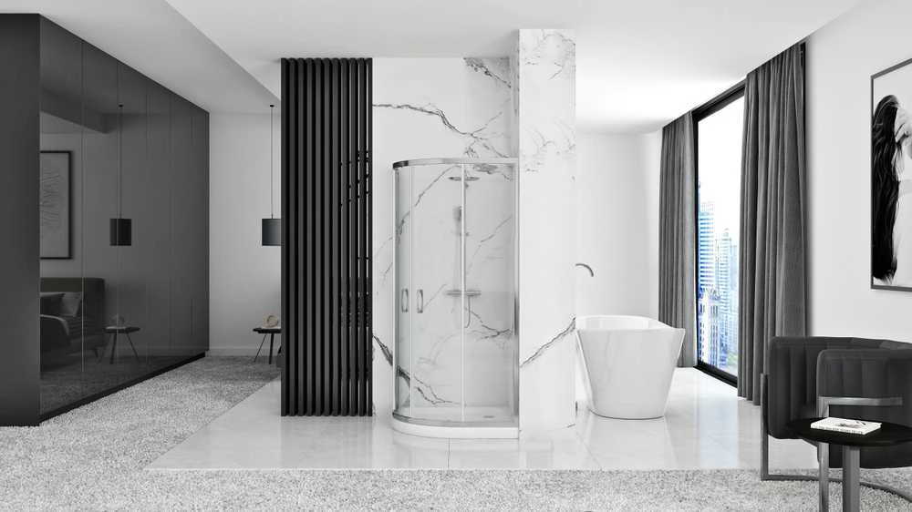 REA Look Chrome dušo kabina 80x80 + Look Baltas dušo padėklas