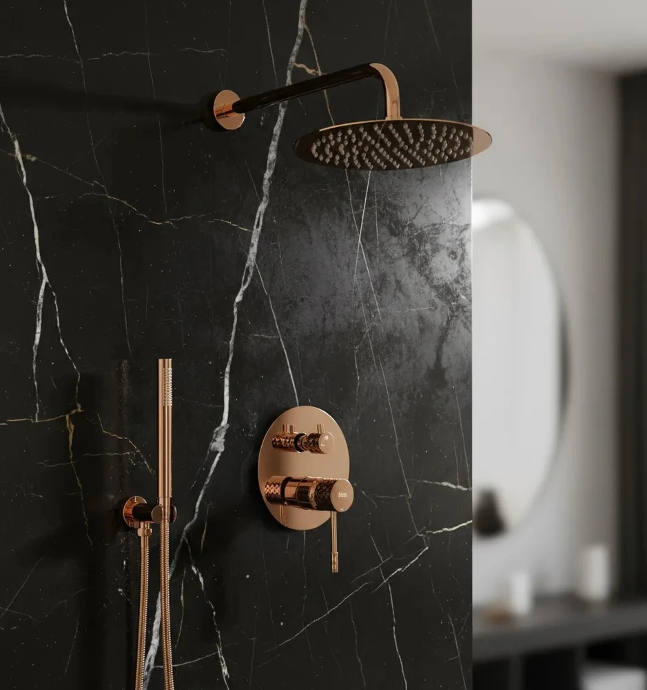 Rea Lungo Diamond Copper juodas paslėptas dušo rinkinys + DĖŽUTĖ