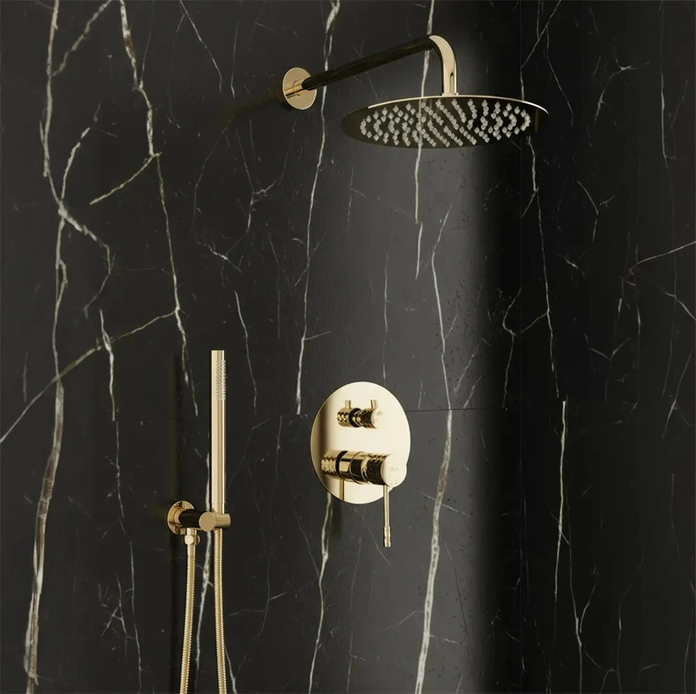 Rea Lungo Diamond Gold juodas paslėptas dušo rinkinys + DĖŽUTĖ