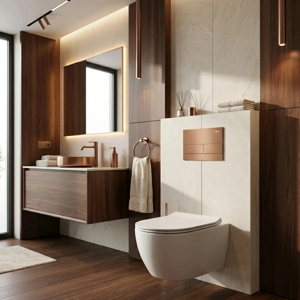 rea Potinkinis WC Rėmo Komplektas Slim 024N su T Copper Mygtuku