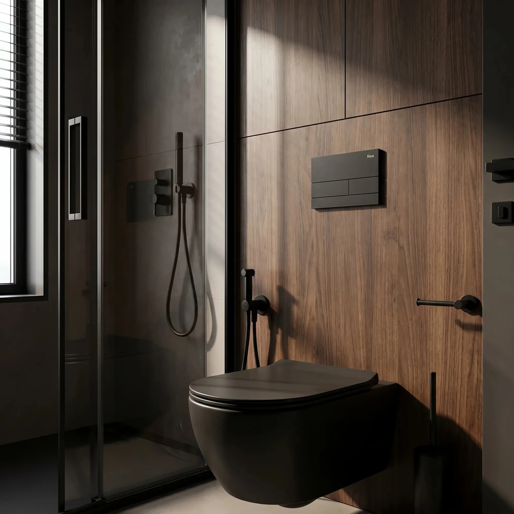 rea Potinkinis WC Rėmo Komplektas Slim 024N su T Juodas Matt Mygtuku