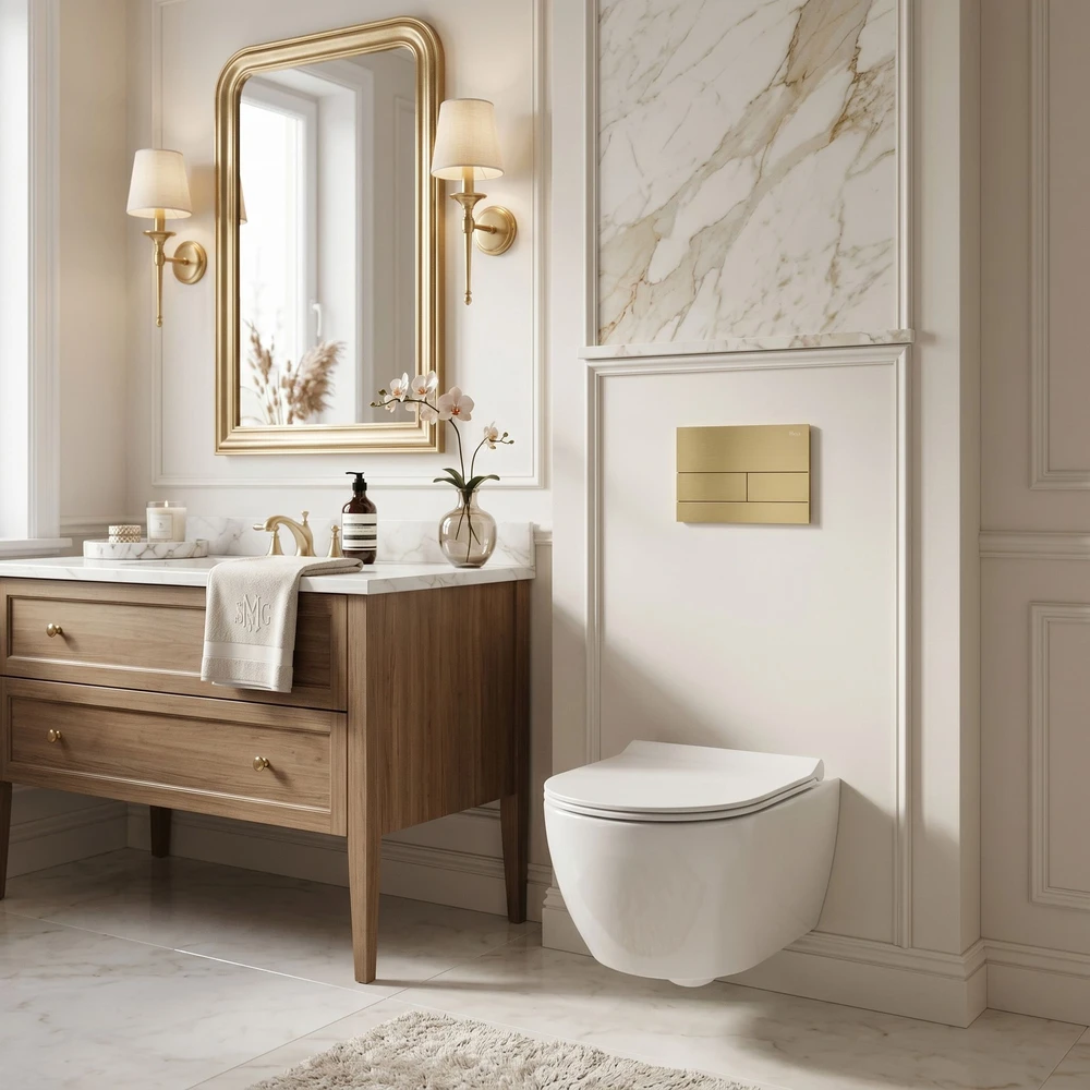 rea Potinkinis WC Rėmo Komplektas Slim 024N su T Gold Mygtuku