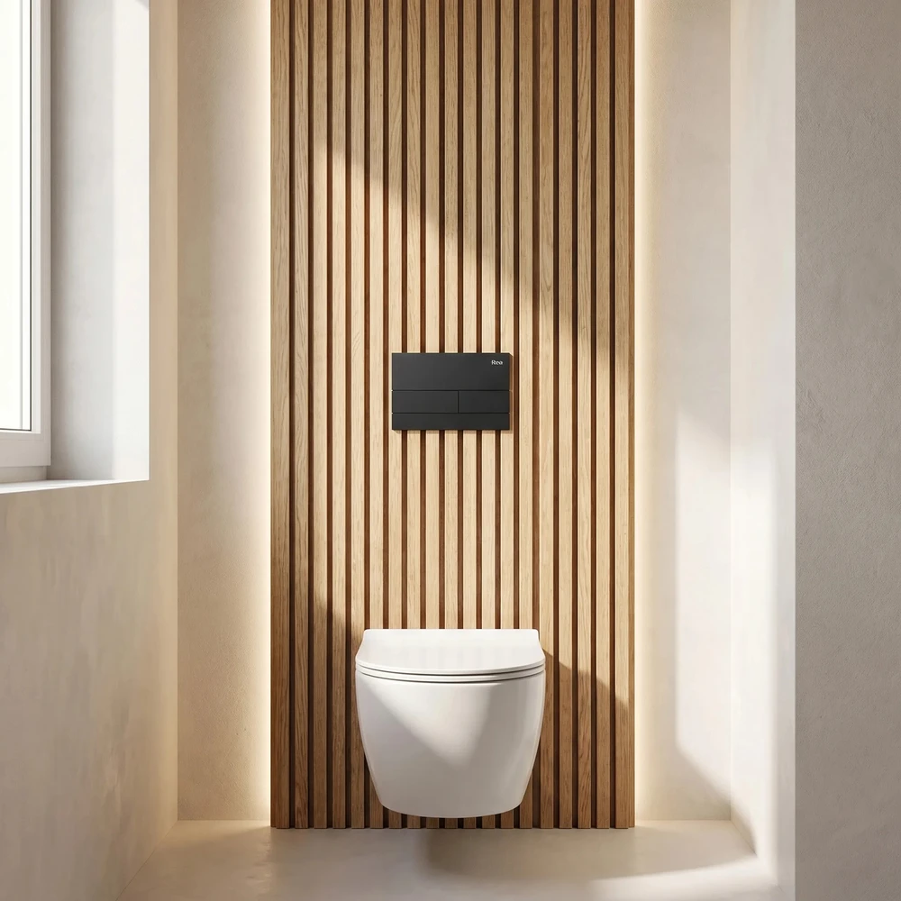 rea Potinkinis WC Rėmo Komplektas Slim 024N su T Juodas Matt Mygtuku