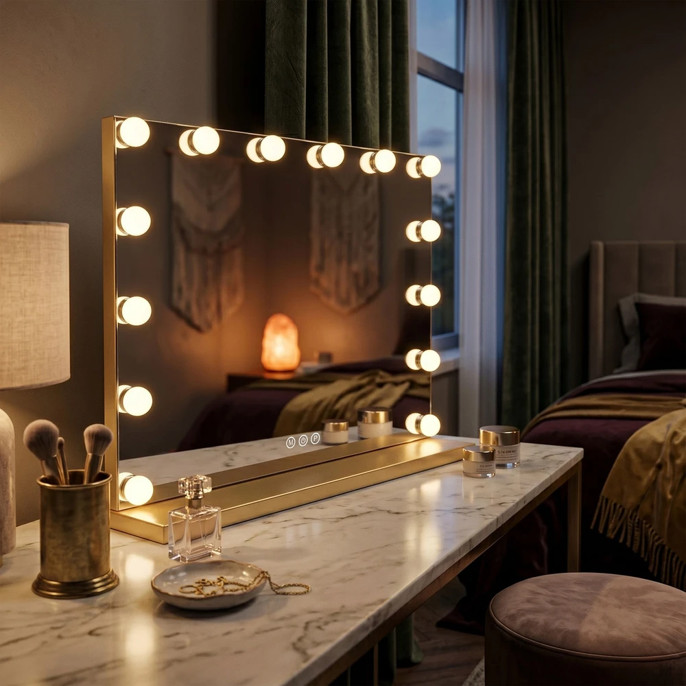 rea Veidrodis LED HOLLYWOOD L.Gold 80x60