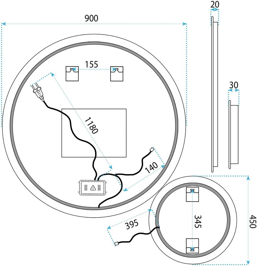 rea Veidrodis LED R-9045 90cm + 45cm