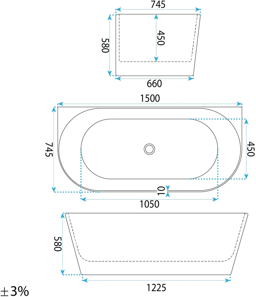 SIENINĖ AKRILO VONIA CAPRI SLIM 150cm