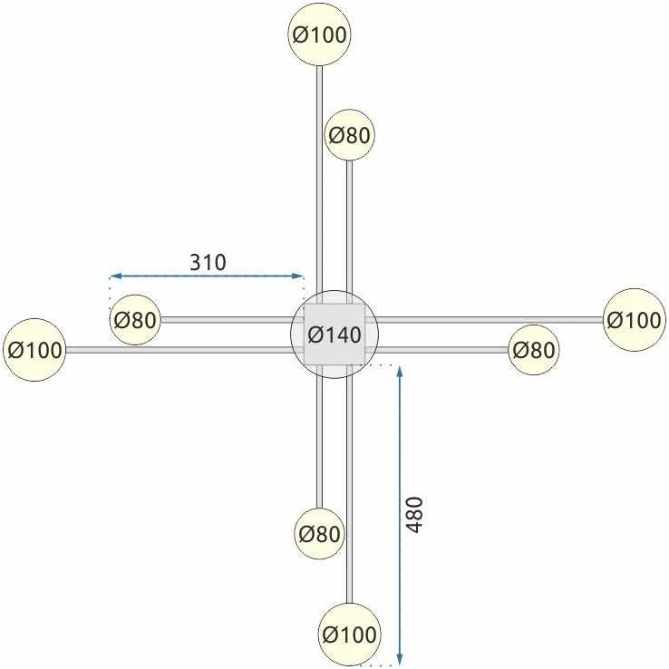 Pakabinamas šviestuvas Toolight 8 atramų LED lempa APP523-8C Juoda