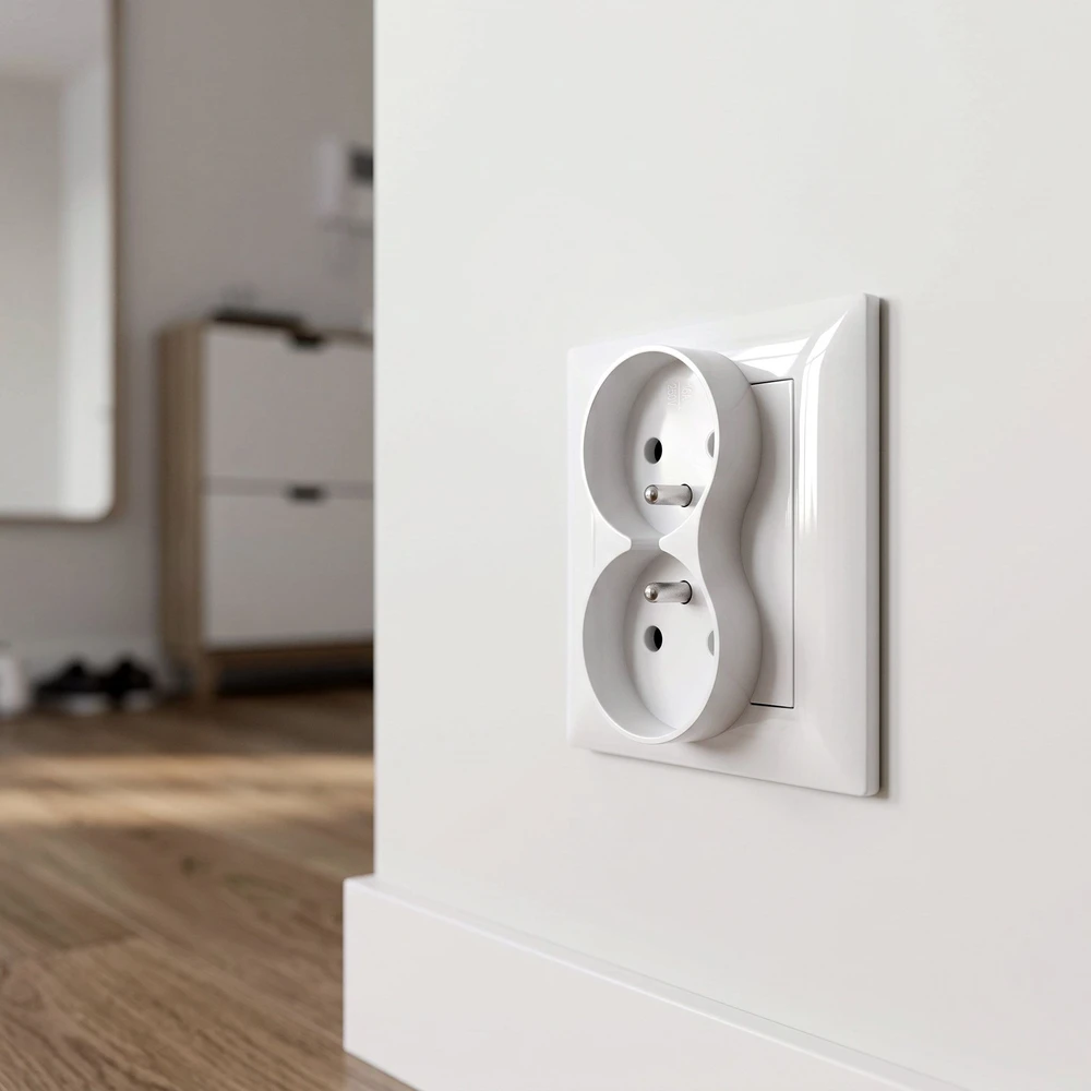 Toolight Dvigubas Lizdas Su Įžeminimu Ir Rėmeliu Oste Jnh002-g Baltas