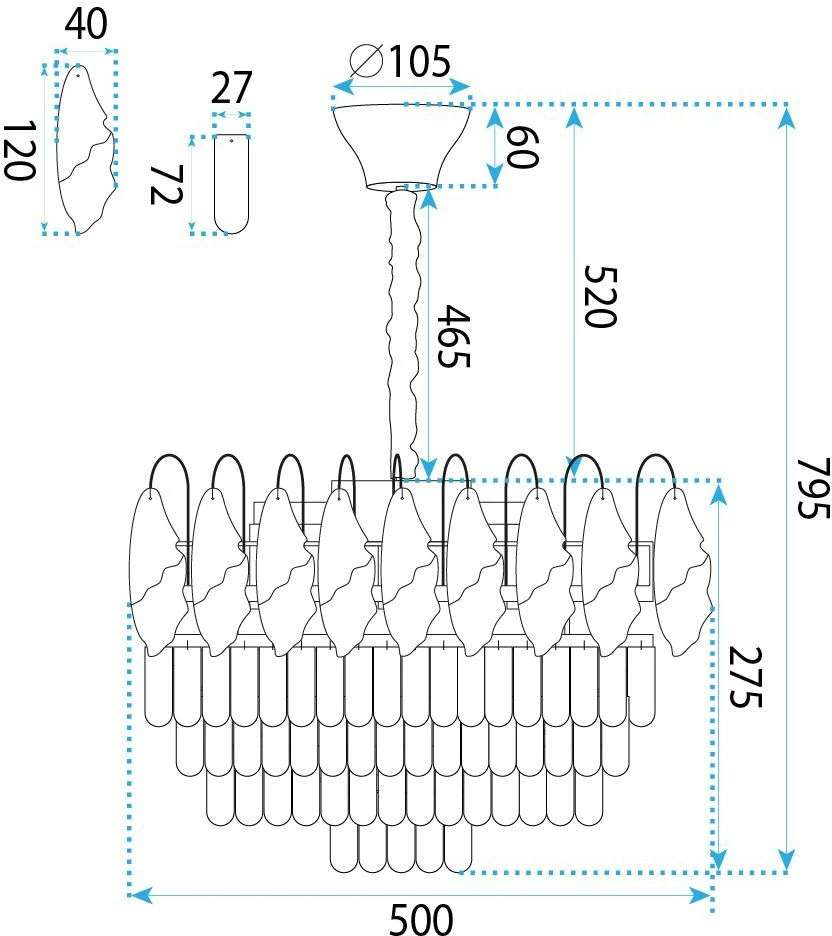Toolight Krištolinis pakabinamas šviestuvas SWE079-CP 50cm Chrom